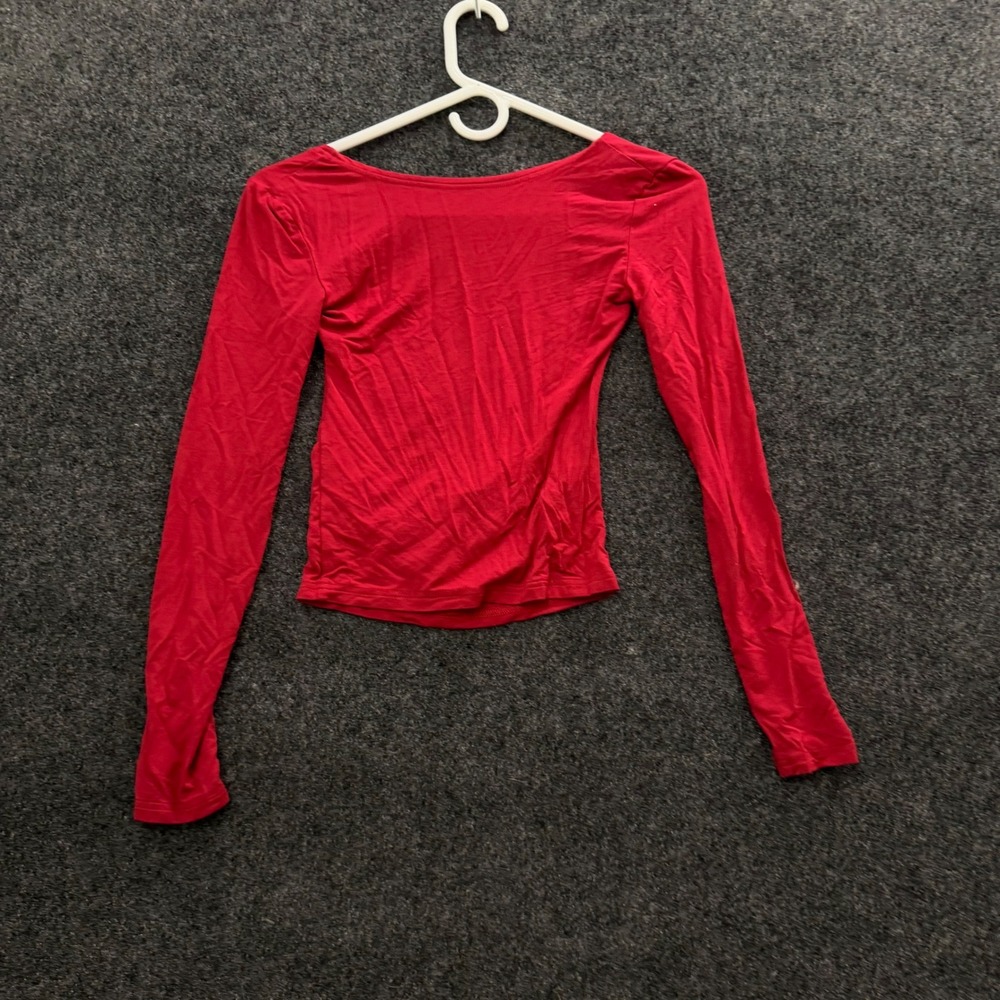 ForeFair Red Open Back Cowl Long Sleeve Top XS Modal Spandex Slim Fit Cropped
